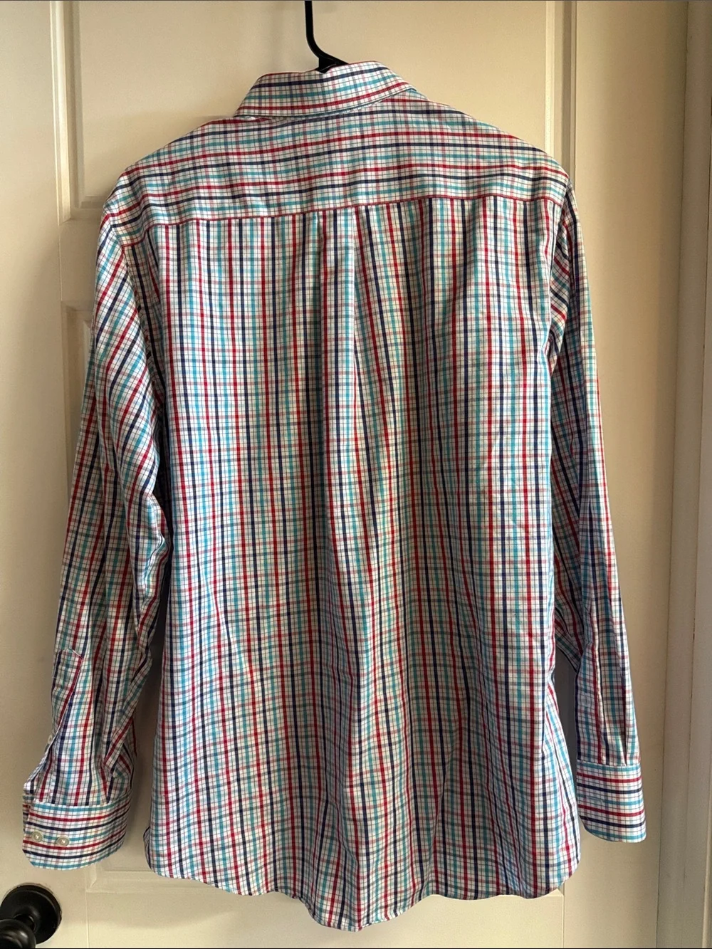 Banana Republic White Plaid Button-Down Shirt with Red & Blue Checks